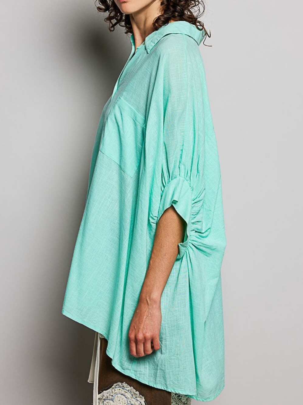POL Dolman Sleeve Mint Green Button-Down Linen Shirt Size L EUC - Picture 2 of 10